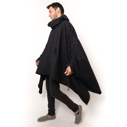 PONCHO IKI | ALGODÓN NEGRO CON GORRO